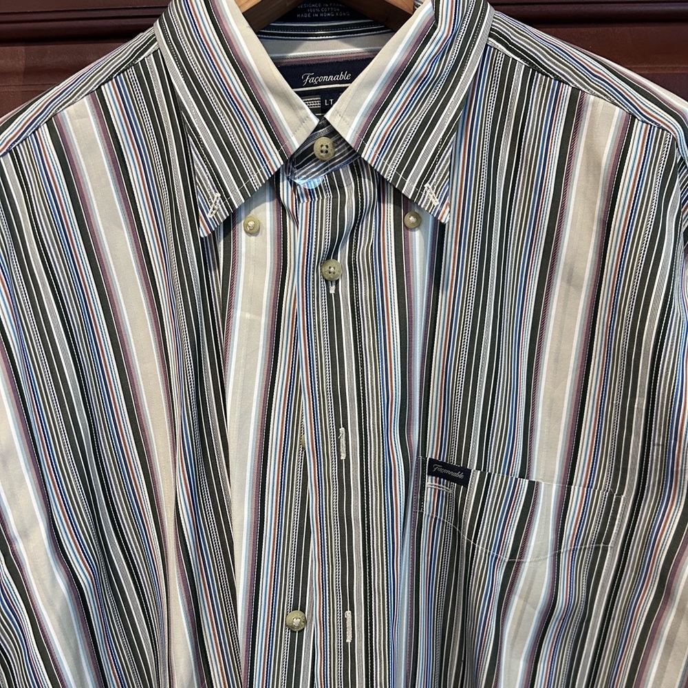 Faconnable Men's Striped Shirt - Blue, Black, White